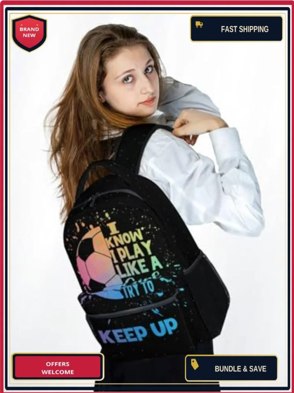Kids Soccer Backpack for Girls Teens, 17 inch Large Daypack with Adjustable